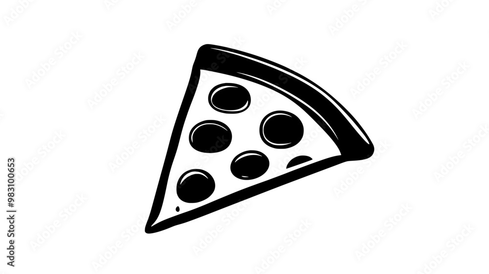 Single pizza slice with toppings displayed prominently, resting on a white background, food illustration vector Single pizza slice with toppings displayed prominently, resting on a white background, food illustration vector