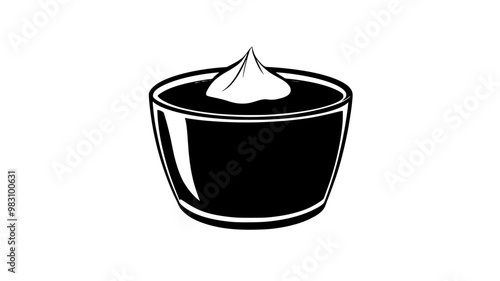 Single portion of pudding served in small glass dish, without toppings, food illustration vector
