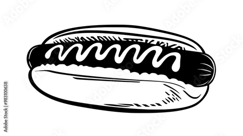 Single hot dog with mustard and ketchup drizzled on top, food vector illustration