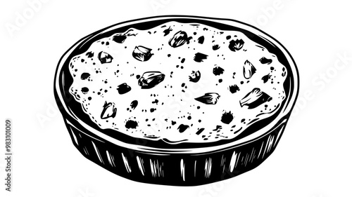 Spinach artichoke dip in a rectangular container, even texture, food vector graphic