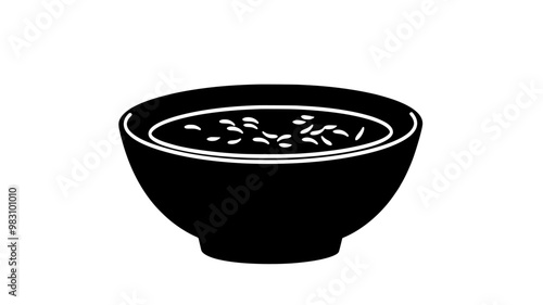 Large bowl of soup with visible submerged ingredients, slightly stirred, food illustration vector