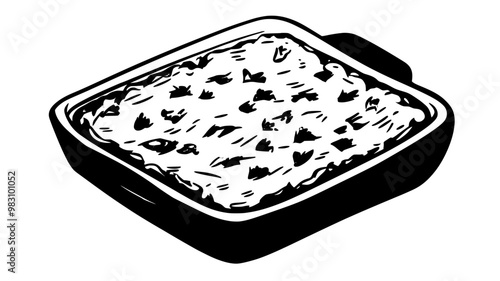 Spinach artichoke dip in a rectangular container, even texture, food vector illustration