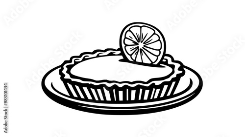 Tart with thin crust, filled with lemon curd, resting on a simple plate, food vector illustration