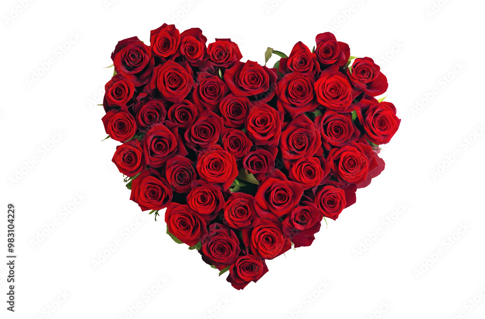 Bouquet of dark red roses arranged in heart shape, isolated on transparent background. Generative AI Bouquet of dark red roses arranged in heart shape, isolated on transparent background. Generative AI