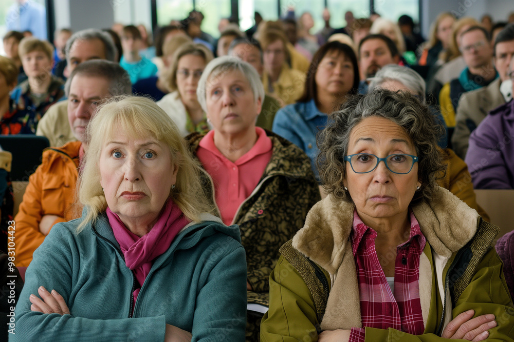 Audience of Diverse Adults Attentively Watching a Presentation Audience of Diverse Adults Attentively Watching a Presentation