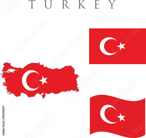 Flag and map of Turkey. Turkey flag official colors and proportion computer vector illustration. turkey national flag and vector illustration 