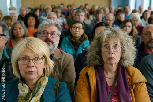 Audience of Diverse Adults Attentively Watching a Presentation