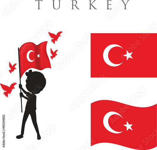 The official national Flag of Turkey. Turkish flag with star and crescent. Vector illustration Wavy Flag of Turkey, isolated on transparent background. Turkish flag with star and crescent. Vector.