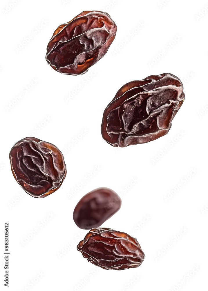 Falling raisin isolated on white background, clipping path, full depth of field Falling raisin isolated on white background, clipping path, full depth of field