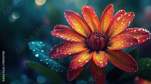 A time-lapse of a flower blooming captured in one frame, from bud to full bloom. Vibrant petals unfold with dewdrops, highlighting the beauty of nature's growth.