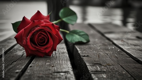 red rose on wooden background