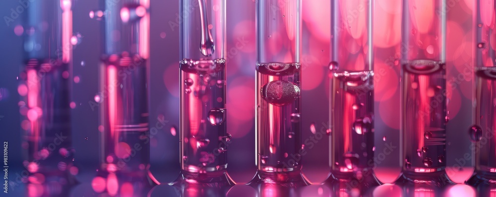 Droplets suspended over a test tube, scientific research, precision, and experimentation in lab. Free copy space for text. Droplets suspended over a test tube, scientific research, precision, and experimentation in lab. Free copy space for text.