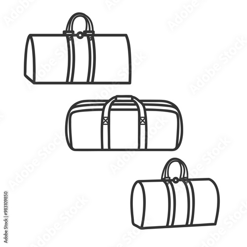 Set dark grey bag icons. Military bag icon. Weekender bowling silhouette bag. Dark grey handbag.