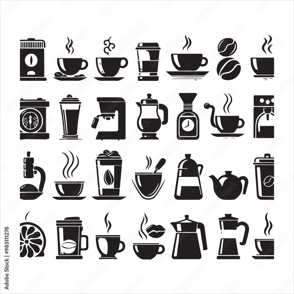 Coffee icon silhouette on white background
Coffee icon silhouette on white background