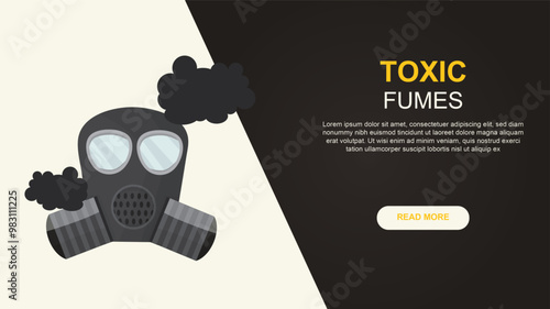 Toxic fumes banner illustration. Illustration of a gas mask surrounded by toxic fumes. Hhazardous air or chemical pollution with a warning message