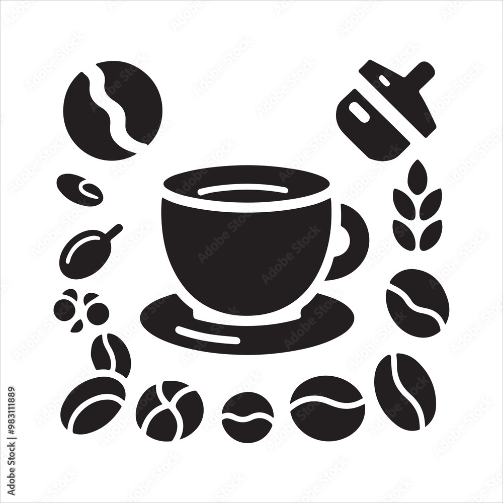 Obraz premium Coffee icon silhouette on white background 