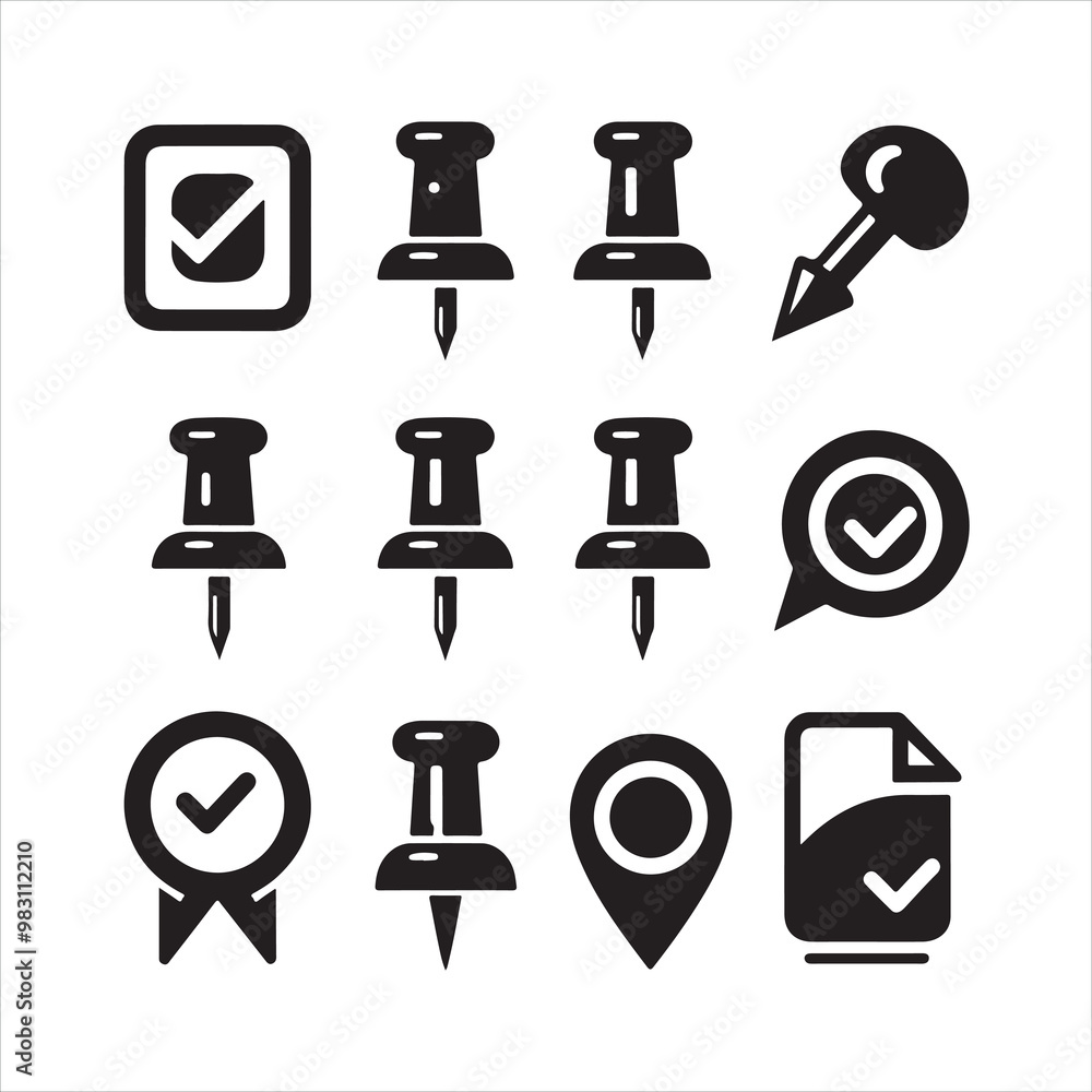 Push pin icon silhouette on white background
Push pin icon silhouette on white background
