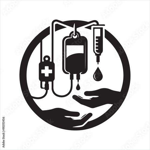 Blood transfusion icon silhouette on white background
