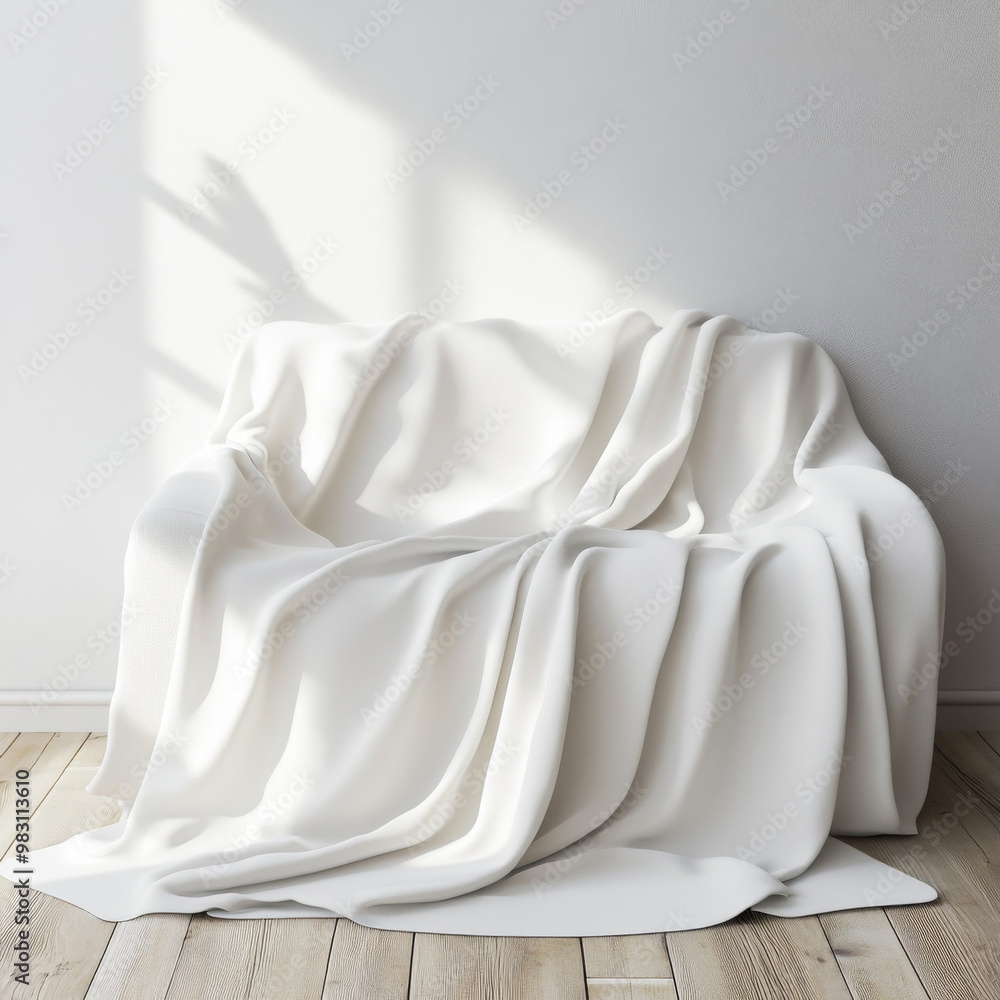 Mockup of clean white crumpled fabric blanket side view Mockup of clean white crumpled fabric blanket side view