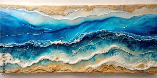 Abstract Resin Ocean Waves Coastal Art, Resin Art, Ocean Art