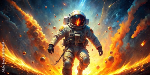 Astronaut in a fiery cosmic storm, digital art, fantasy space, sci-fi, astronaut, fire, space