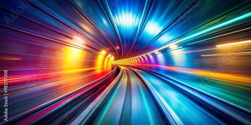 Futuristic Abstract Tunnel Vivid Colors and Dynamic Converging Lines Create a Sense of Speed and Movement, Evoking Travel in a Surreal Sci-Fi Atmosphere with Motion Blur Effects