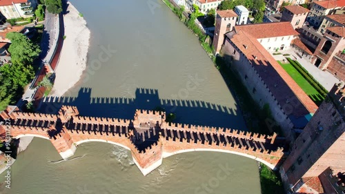 Verona - Italy - Ponte Scaligero - Panoramic view from a great height over the bridge and Castelvecchio