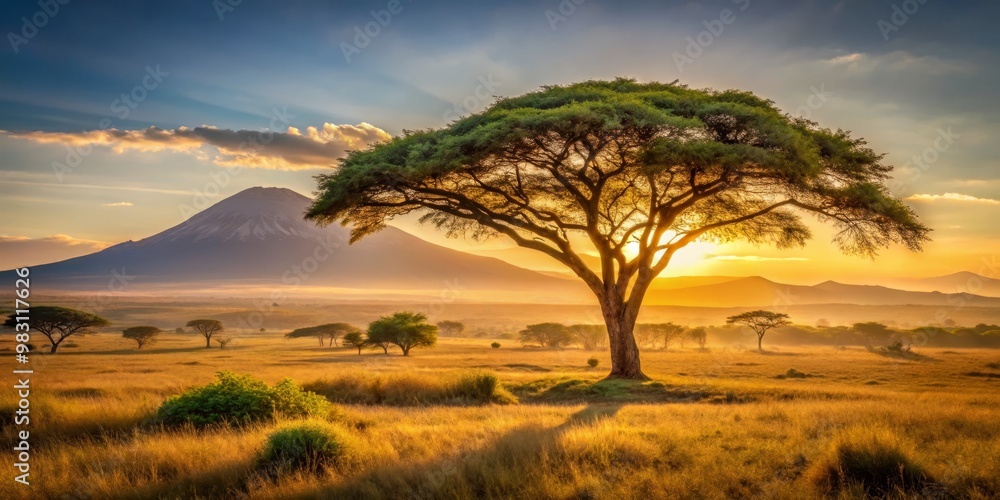 Golden Hour Silhouette of a Tree in the African Savanna, Landscape, Nature ,africa ,savanna Golden Hour Silhouette of a Tree in the African Savanna, Landscape, Nature ,africa ,savanna