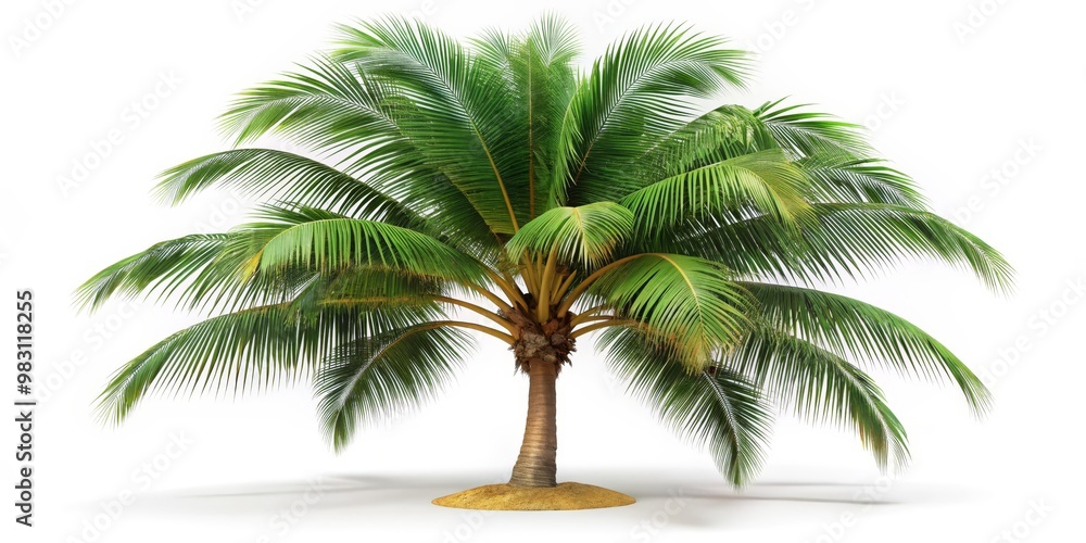 Fototapeta premium Isolated Coconut Palm Tree with White Background, 3D Render, Tropical Plant, Palm Tree , Palm Fronds