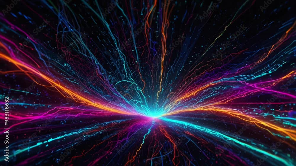 Network center sends out Waves of sparkling energy light signals exploding in an electric energy style, perfect for futuristic or abstract design projects that need an energetic feel. 4K Network center sends out Waves of sparkling energy light signals exploding in an electric energy style, perfect for futuristic or abstract design projects that need an energetic feel. 4K