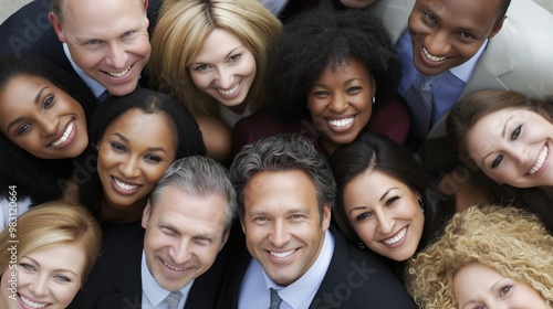 A lively gathering of diverse professionals showcasing their camaraderie and teamwork, all smiling broadly in a collaborative atmosphere during a corporate event at an urban office