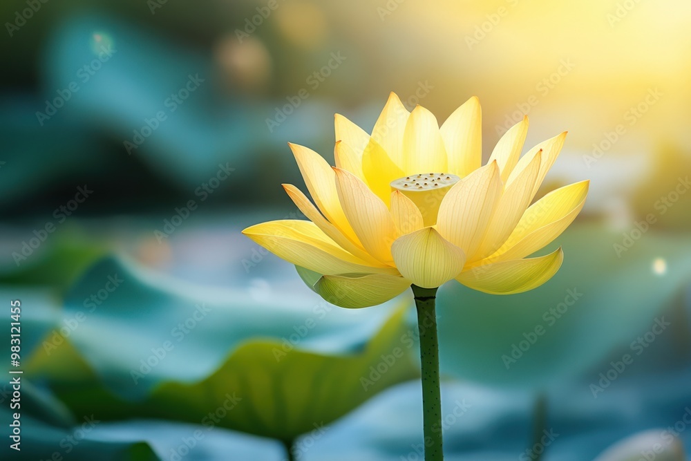 Fototapeta premium Yellow Lotus. Beautiful Aquatic Bloom in Nature Background