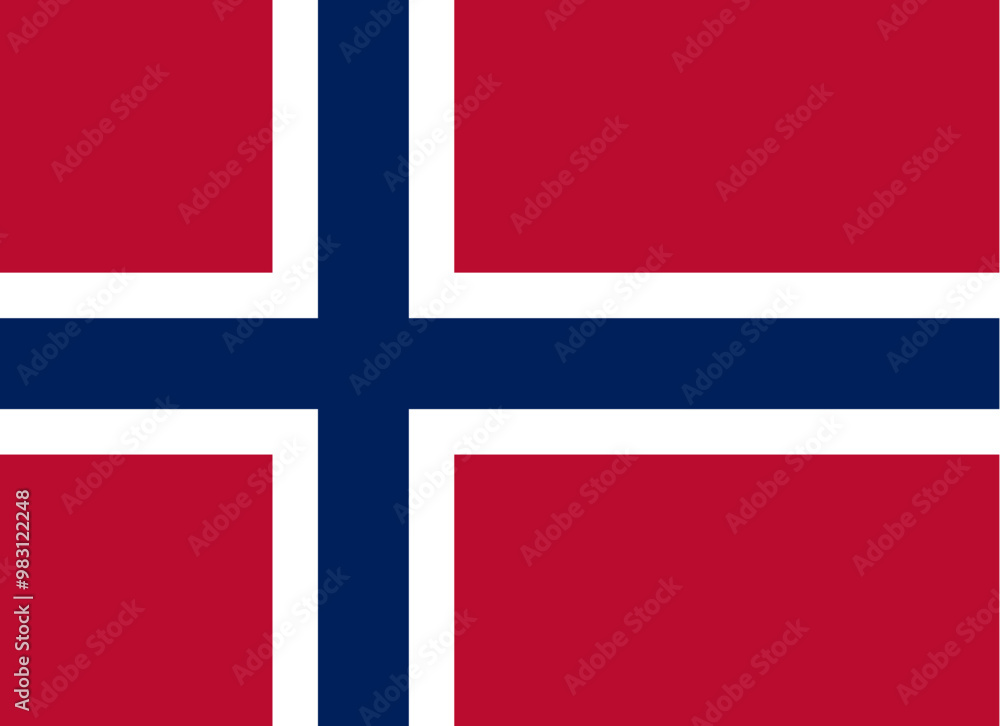 Obraz premium National Flag Kingdom of Norway, red field charged with a white-fimbriated dark blue Nordic cross that extends to the edges, vertical part of the cross is shifted to the hoist side
