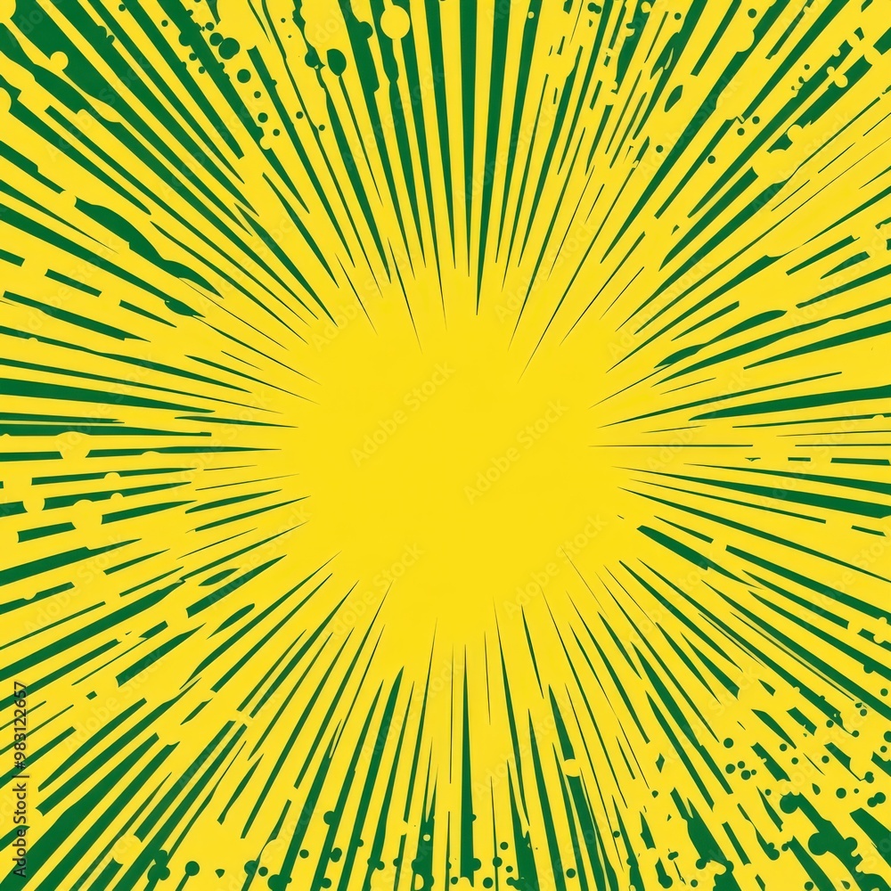 Fototapeta premium Yellow Pop Art Comic Book Style Background with Green Rays