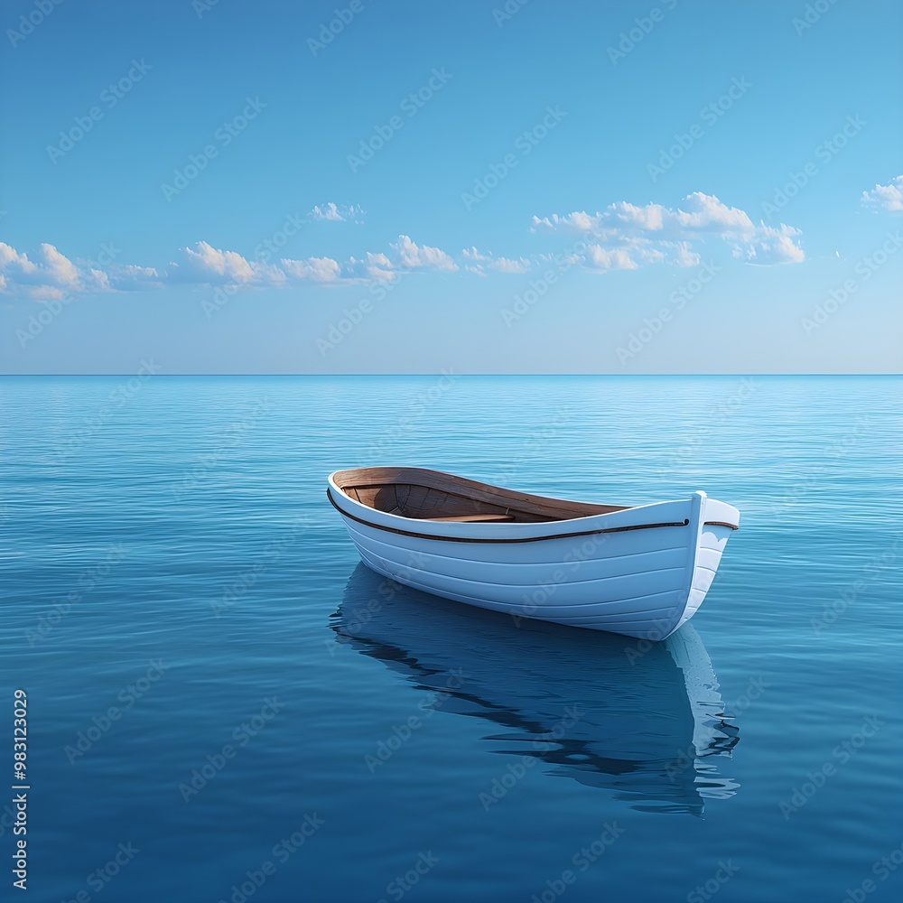 Naklejka premium Beautiful Boat Drifting Near the Coastal Shoreline of a Blue Sea photo