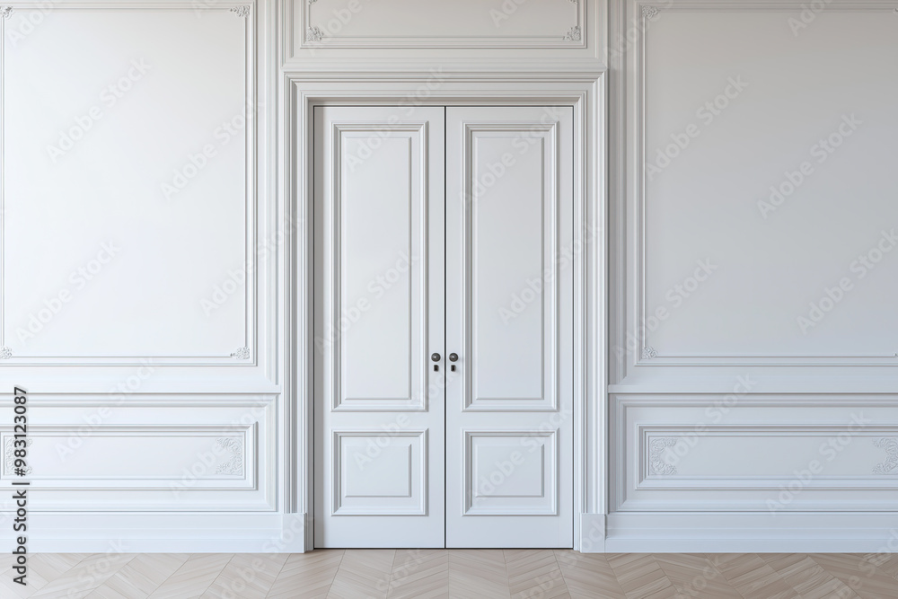 elegant interior space focused on a closed double door elegant interior space focused on a closed double door