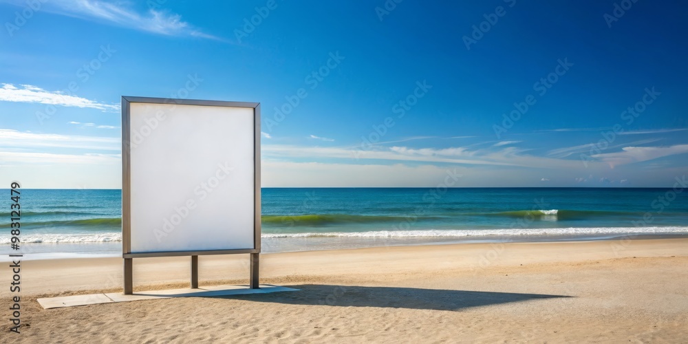 Tranquil Sands Modern Billboard Blank Canvas on Beach Minimalistic Design, Serenity, Space and Ocean Vista Tranquil Sands Modern Billboard Blank Canvas on Beach Minimalistic Design, Serenity, Space and Ocean Vista