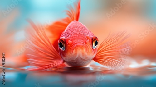 The bright goldfish glides through the tranquil water of the aquarium, showcasing its vivid orange color and flowing fins among the lush green plants and shimmering bubbles