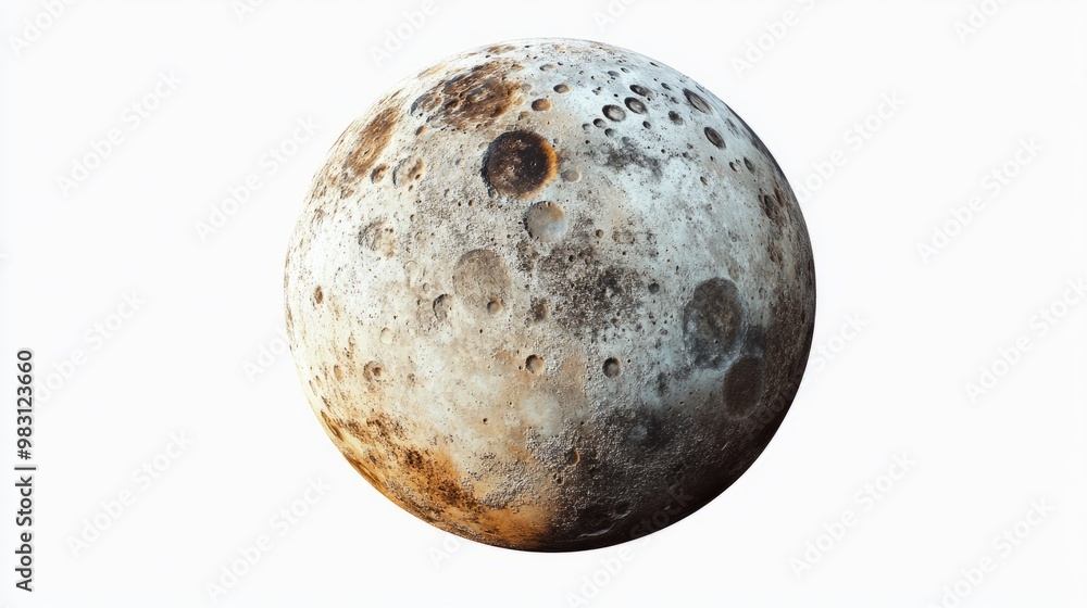 A realistic planet with glowing rings and craters, floating on a white transparent background. The planet unique surface details create a striking contrast, giving it a sense of depth and mystery. A realistic planet with glowing rings and craters, floating on a white transparent background. The planet unique surface details create a striking contrast, giving it a sense of depth and mystery.