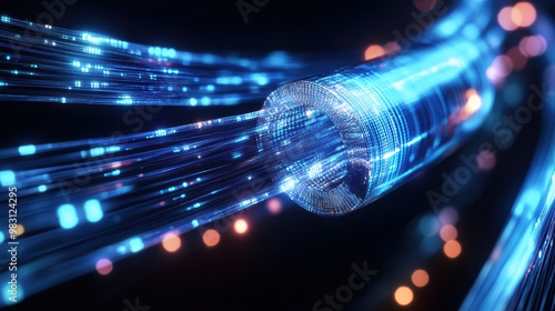 Zoomed-in view of light-infused cables, illustrating data transfer's core mechanics and digital connectivity.