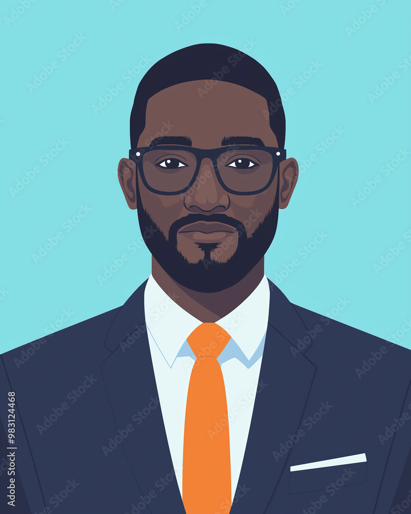 illustration of a afro-american man wearing glasses and office suit illustration of a afro-american man wearing glasses and office suit