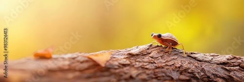  A pair of small birds perched on a tree branch against a yellow and green backdrop, with a softly blurred background photo