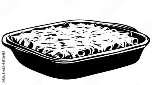 Baked ziti with pasta under a cheese topping, resting on a flat surface, food illustration vector