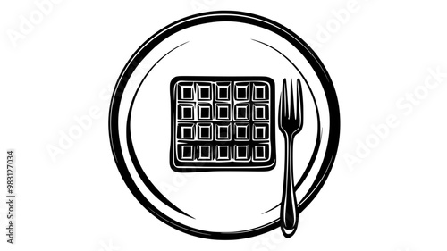 Breakfast plate featuring a single Belgian waffle in the middle, food illustration vector