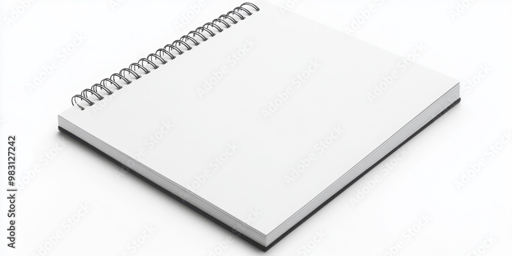 A blank spiral notebook with ample space for customization on a clean white background. A blank spiral notebook with ample space for customization on a clean white background.