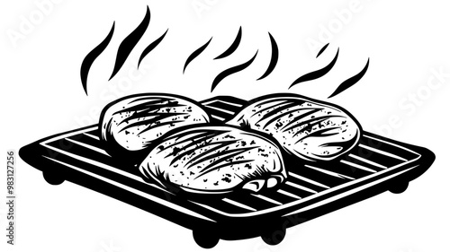 Chicken breast on a barbecue grill with grill marks and smoke, food illustration vector