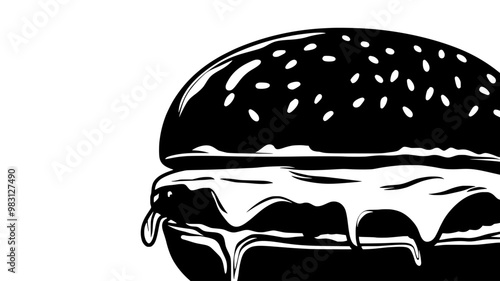 Close-up of cheeseburger with melted cheese, food vector graphic