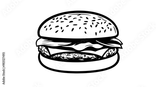 Close-up of a chicken burger with visible layers, resting on a simple background, food illustration vector