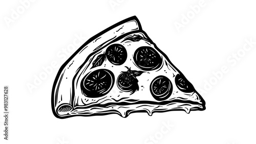 Close-up of Margherita pizza slice, highlighting cheese and tomato, food illustration vector