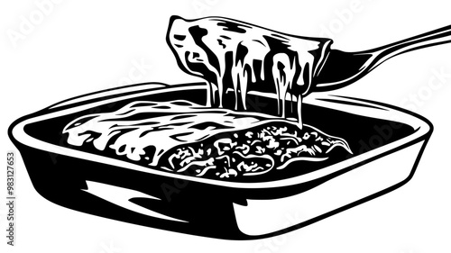 Close-up of serving enchiladas from the dish, revealing filling, food illustration vector